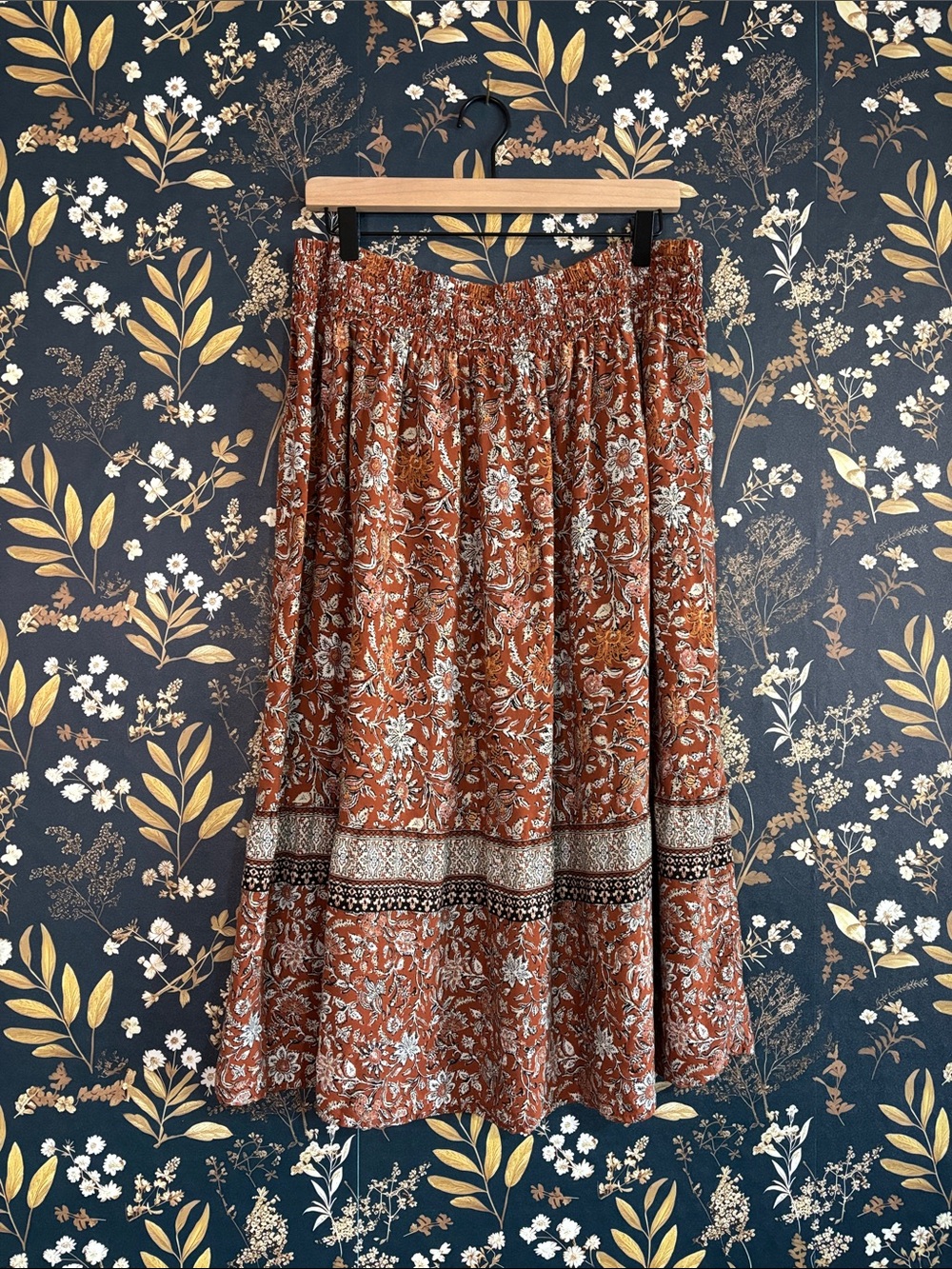J.Jill Rust Floral Tiered Midi Skirt Size L Petite